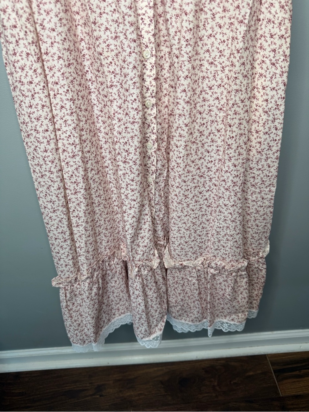 GUNNE SAX Vintage 70s Ditsy Floral Calico Lace Flutter Sleeve Prairie Dress - Picture 5 of 15